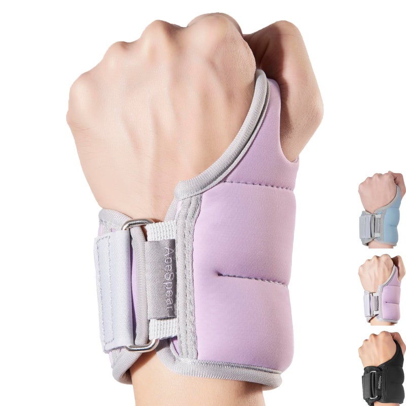AceSpear Wrist Weights with Thumb Loops Lock for Men Women 1lb*2 2lbs*2 3lbs*2 Ankle Weights Weighted Gloves for Running Strength Training Walking Exercises (Purple, 1 lb x 2) - Image 1